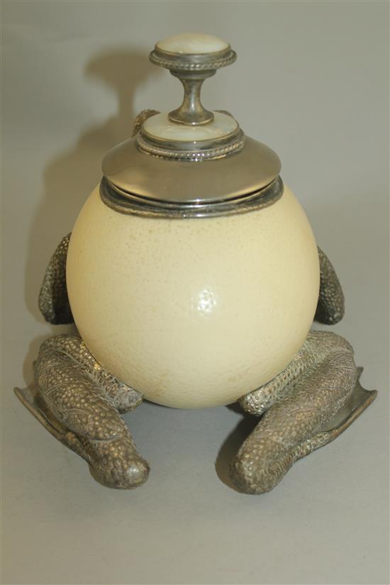 Manner of Anthony Redmile. An ostrich egg toad box and cover, 7.5in.